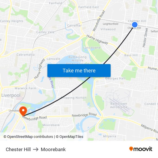 Chester Hill to Moorebank map