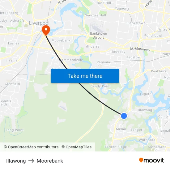 Illawong to Moorebank map