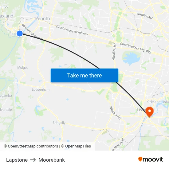 Lapstone to Moorebank map