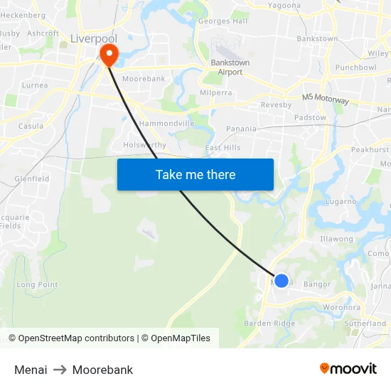 Menai to Moorebank map