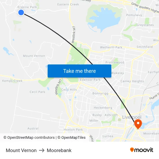 Mount Vernon to Moorebank map