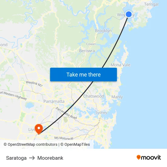 Saratoga to Moorebank map