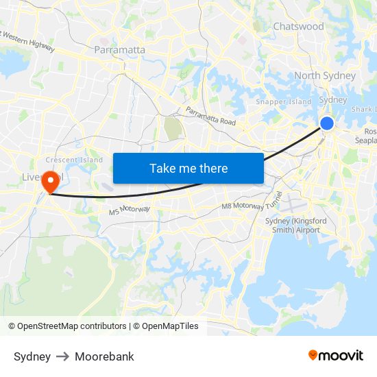Sydney to Moorebank map