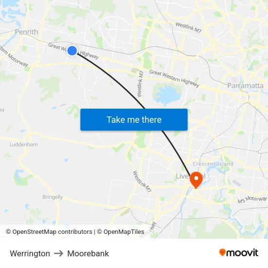 Werrington to Moorebank map