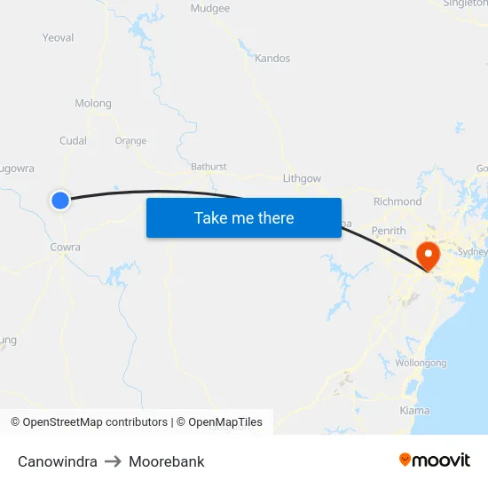 Canowindra to Moorebank map