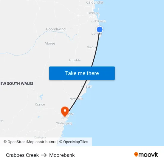 Crabbes Creek to Moorebank map