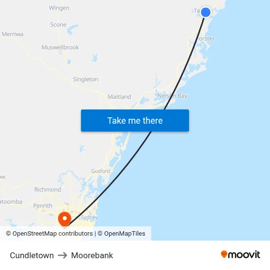 Cundletown to Moorebank map