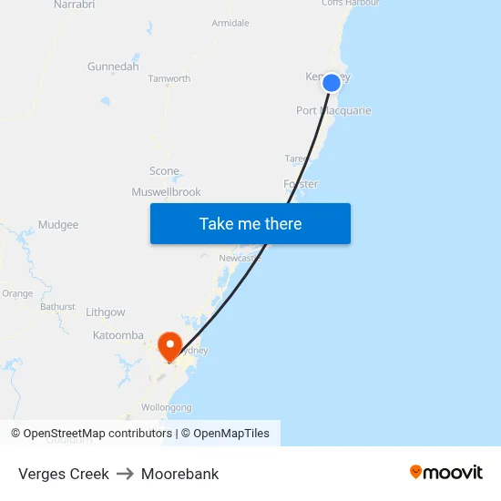 Verges Creek to Moorebank map