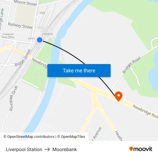 Liverpool Station to Moorebank map