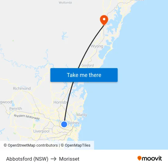 Abbotsford (NSW) to Morisset map