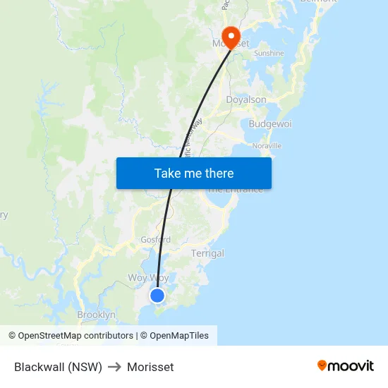 Blackwall (NSW) to Morisset map