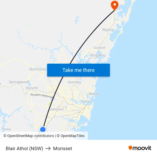 Blair Athol (NSW) to Morisset map