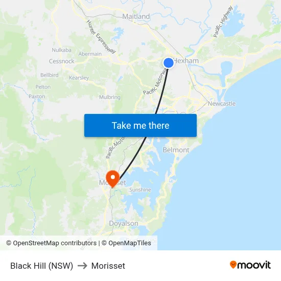 Black Hill (NSW) to Morisset map