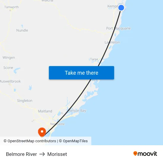 Belmore River to Morisset map