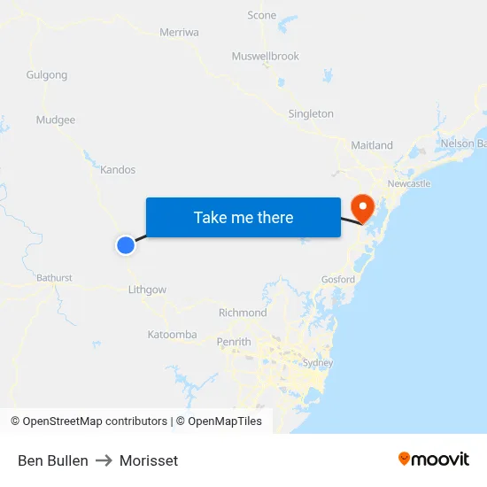 Ben Bullen to Morisset map