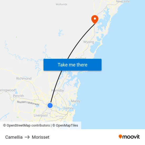 Camellia to Morisset map