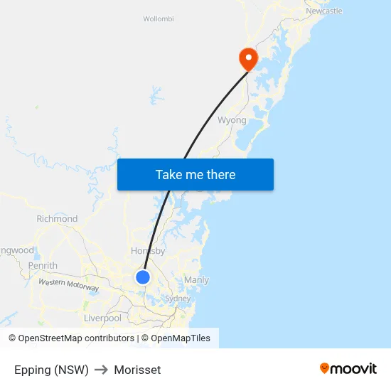 Epping (NSW) to Morisset map