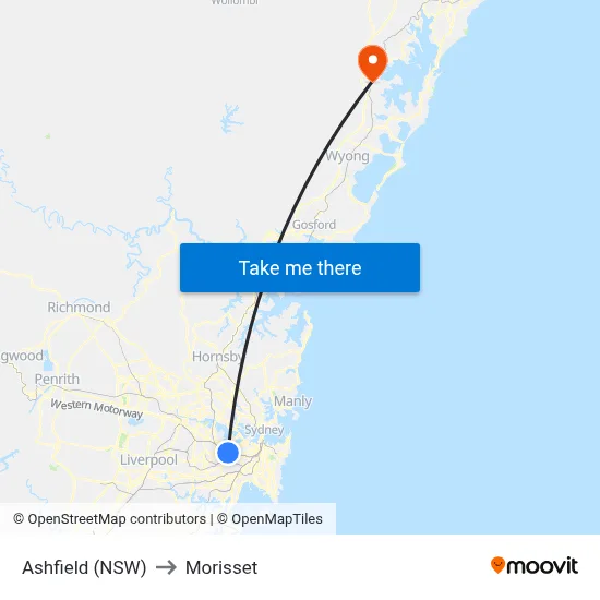 Ashfield (NSW) to Morisset map
