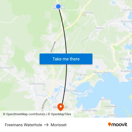 Freemans Waterhole to Morisset map