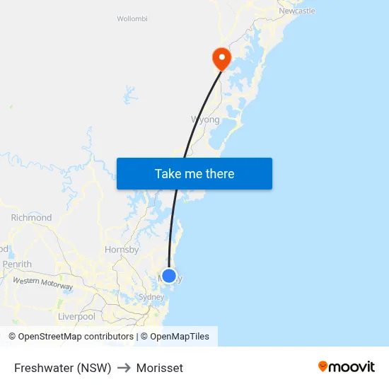 Freshwater (NSW) to Morisset map
