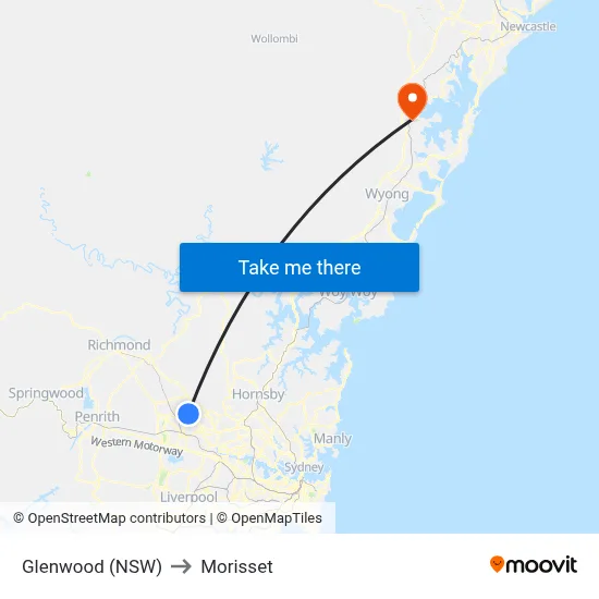 Glenwood (NSW) to Morisset map