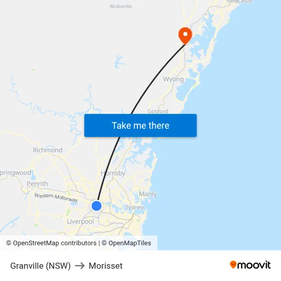 Granville (NSW) to Morisset map