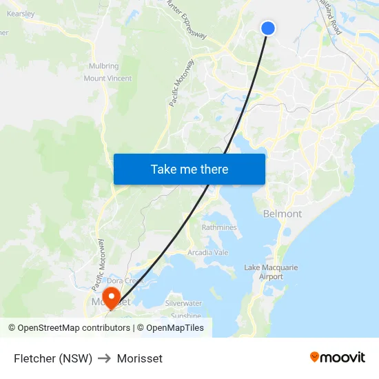Fletcher (NSW) to Morisset map