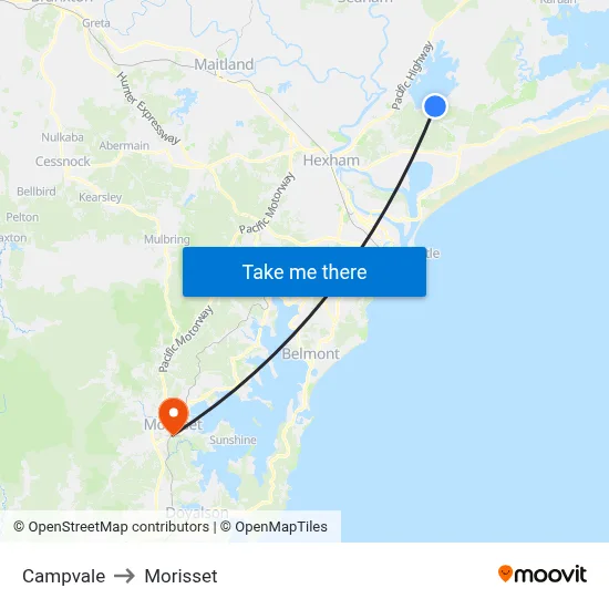 Campvale to Morisset map