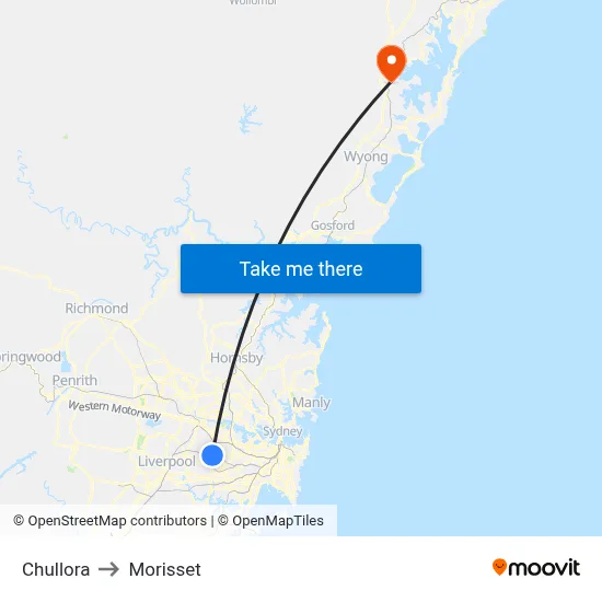 Chullora to Morisset map