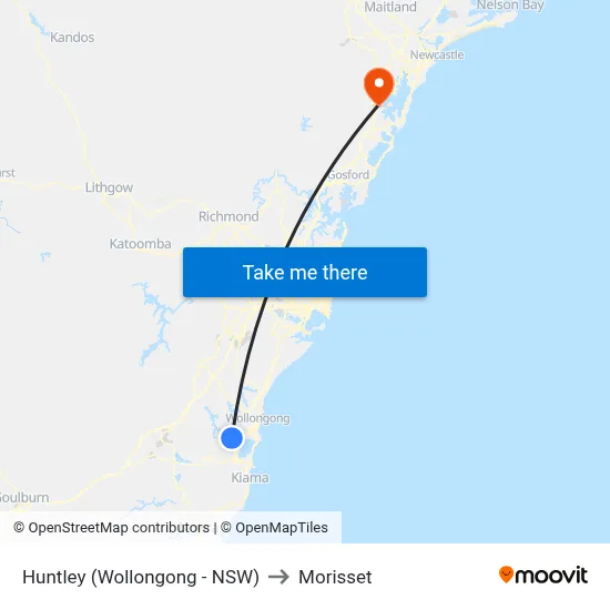 Huntley (Wollongong - NSW) to Morisset map