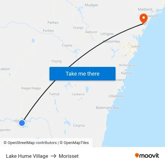 Lake Hume Village to Morisset map