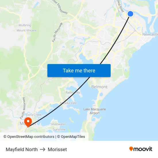 Mayfield North to Morisset map