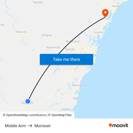 Middle Arm to Morisset map