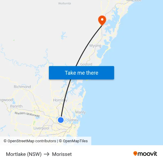 Mortlake (NSW) to Morisset map