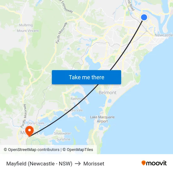 Mayfield (Newcastle - NSW) to Morisset map