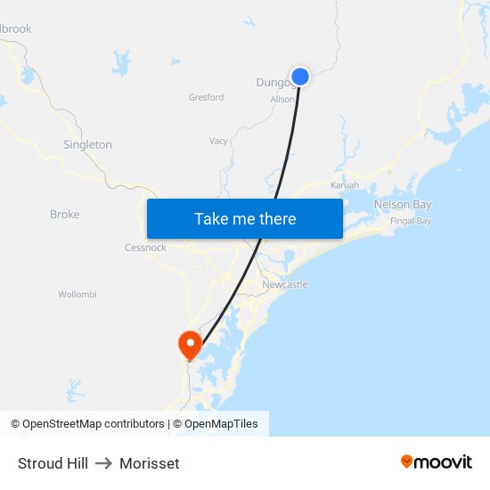 Stroud Hill to Morisset map