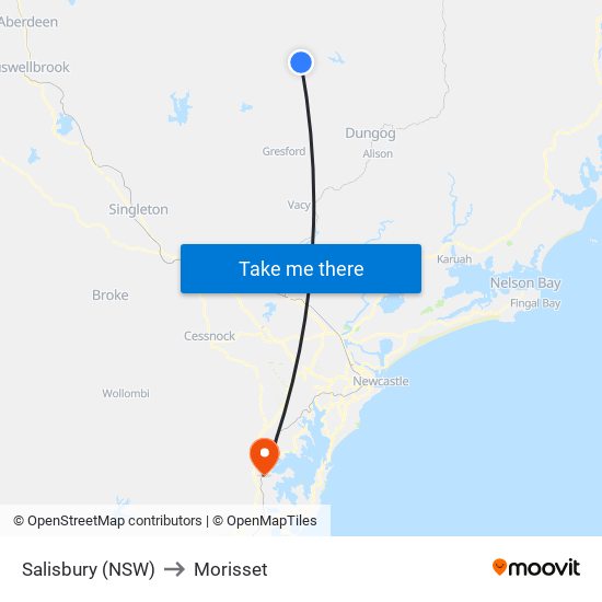 Salisbury (NSW) to Morisset map