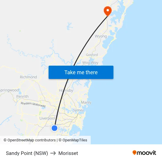 Sandy Point (NSW) to Morisset map