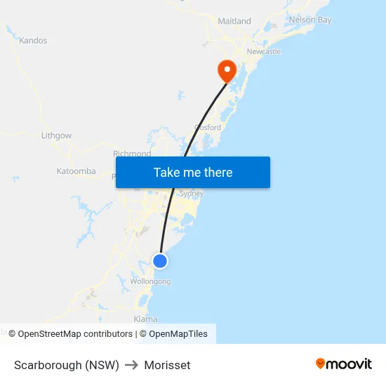 Scarborough (NSW) to Morisset map