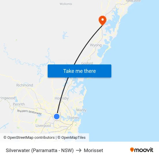 Silverwater (Parramatta - NSW) to Morisset map
