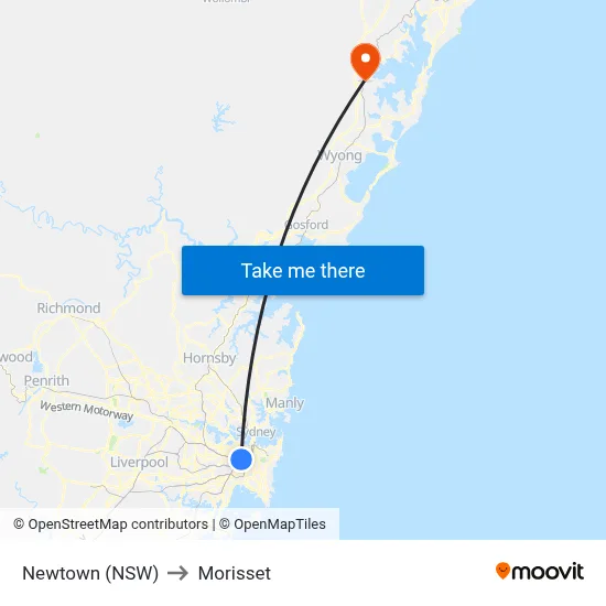 Newtown (NSW) to Morisset map