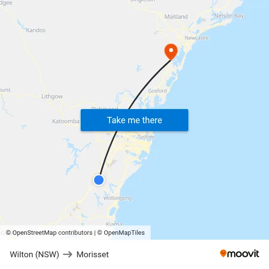 Wilton (NSW) to Morisset map