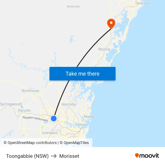 Toongabbie (NSW) to Morisset map