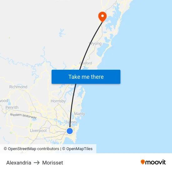 Alexandria to Morisset map