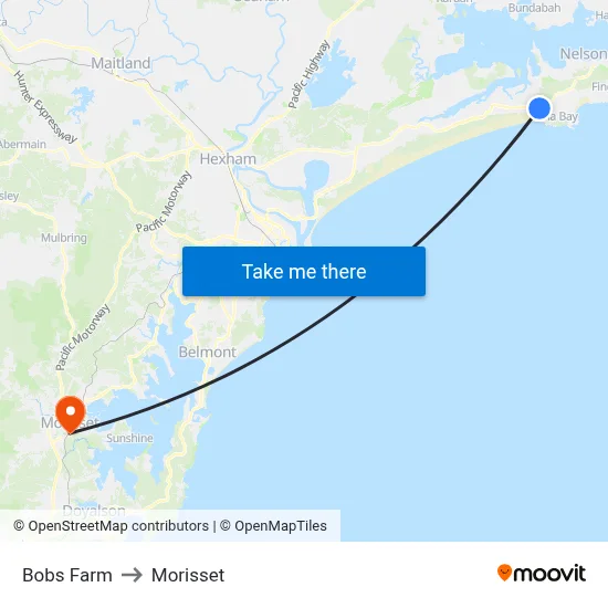 Bobs Farm to Morisset map