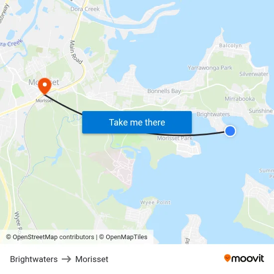 Brightwaters to Morisset map
