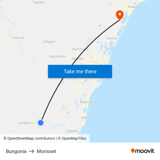 Bungonia to Morisset map