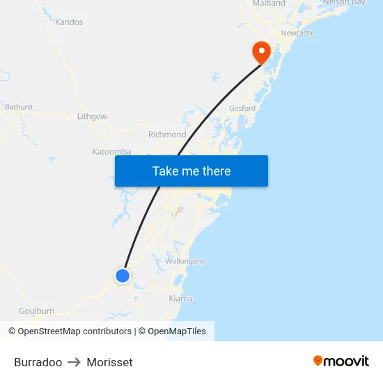 Burradoo to Morisset map