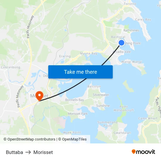 Buttaba to Morisset map
