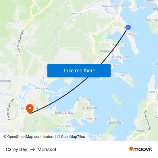 Carey Bay to Morisset map